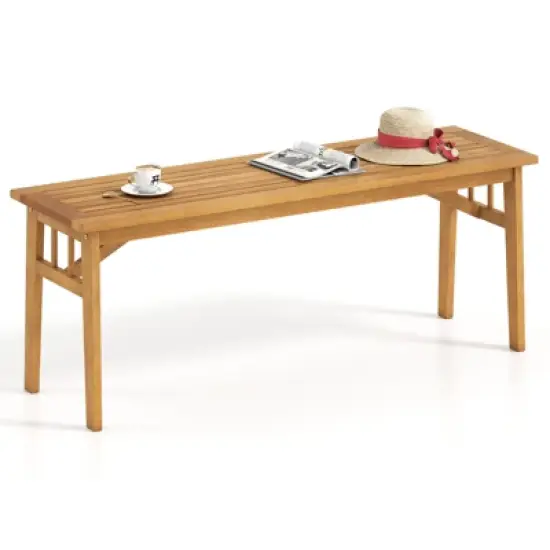 Tangkula Acacia Wood Outdoor Bench 48" Long Backless Wooden Picnic Bench w/ Slatted Seat image {8}