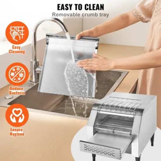 VEVOR Commercial Conveyor Toaster, 300 Slices/Hour Conveyor Belt Toaster, Heavy Duty Stainless Steel Commercial Toaster Oven image {6}