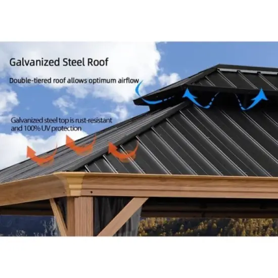 PURPLE LEAF Outdoor Hardtop Gazebo for Patio Galvanized Steel Double Roof Permanent Canopy Teak Finish Aluminum Frame Pavilion Gazebo with Netting image {3}