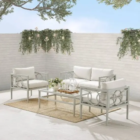 Ashford 4pc Outdoor Metal Conversation Set - Cream - Crosley image {1}