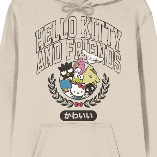 Hello Kitty & Friends Collegiate Characters Long Sleeve Light Birch Adult Hooded Sweatshirt image {2}
