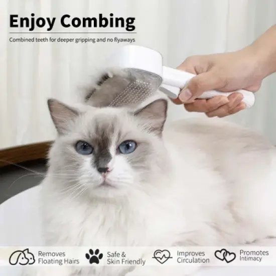 BABYYER  2-in-1 Cat Grooming Brush, Cat Brushes with Release Button & Deshedding Dematting Rake, for for Long or Short Haired Pets, Remove Knots,White image {6}