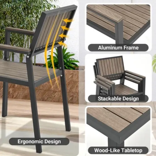 Pamapic 8-Piece Aluminum Outdoor Patio Dining Set with Rectangle Table, Small Side Table and 6-Stackable Chairs image {6}