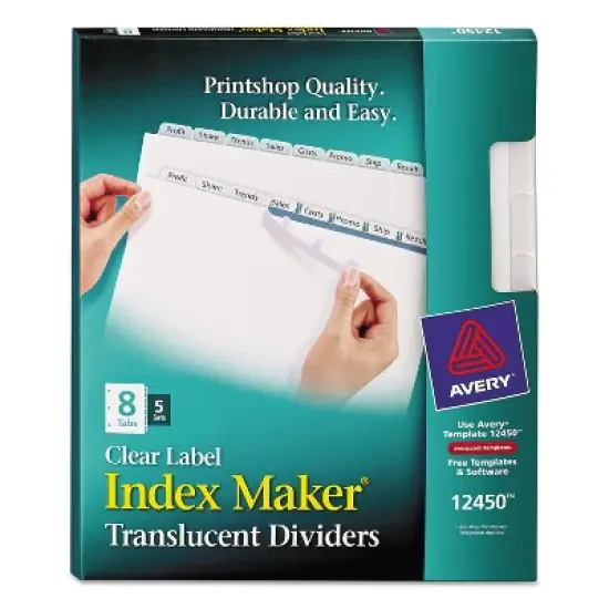 Avery Index Maker Print & Apply Clear Label Plastic Dividers 8-Tab Letter 5 Sets 12450 image {8}