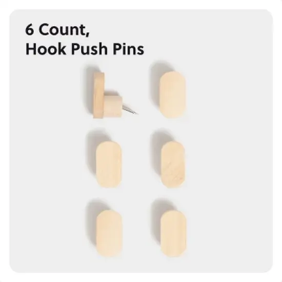 U Brands 6ct Wood Hook Push Pins image {2}
