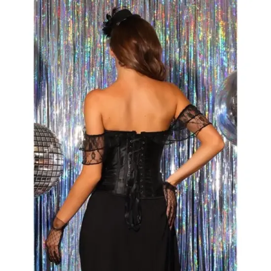 Allegra K Women's Gothic Lace Short Sleeve Overbust Shapewear image {1}