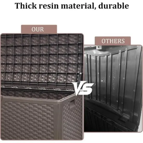 80 gallon professional lockable resin deck box, waterproof outdoor storage box for terrace furniture and garden tools, Brown, Blow molded image {4}