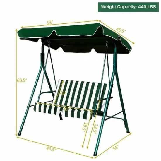 Outdoor Cushioned Loveseat Swing Glider - Green - WELLFOR: 2-Person Patio Swing Chair, Rust-Resistant Steel Frame image {4}