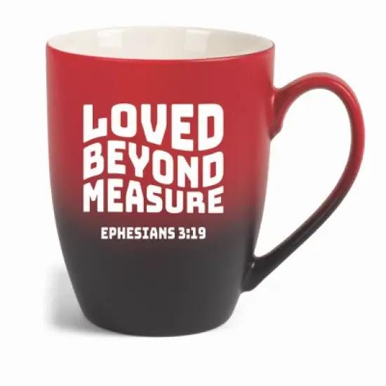 Elanze Designs Loved Beyond Measure Ephesians 3:19 Two Toned Ombre Matte 10 ounce New Bone China Coffee Tea Cup Mug, Red and Black image {5}