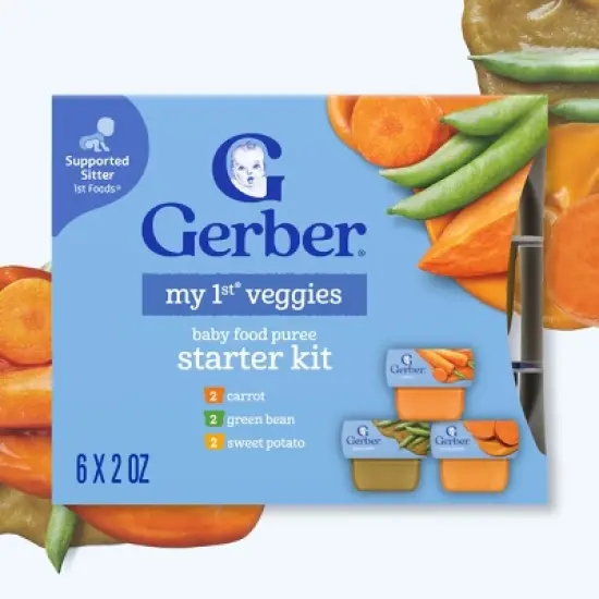 Gerber Baby Food Stage 1 My 1st Veggies Starter Kit Puree Tubs 2oz/6pk image {2}