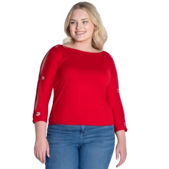 Womens Plus Size Three Quarter Sleeve Boatneck Cold Shoulder Top image {4}