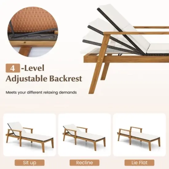 Tangkula Outdoor Chaise Lounge Chair w/ Armrests & 4-Level Backrest Adjustment image {6}