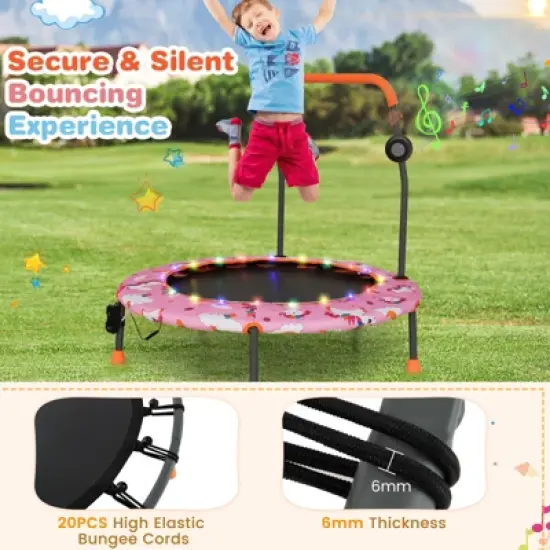 Costway 36'' Mini Toddler Trampoline W/LED Bluetooth Speaker Detachable Handle Kids Gifts Pink\Blue\Orange image {7}