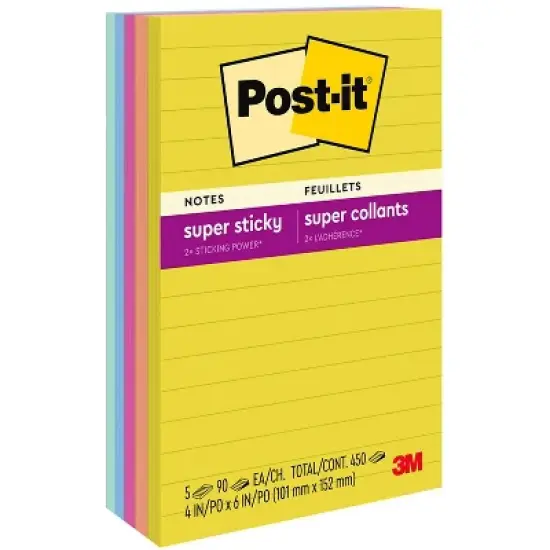 Post-it Super Sticky Notes 4" x 6" Summer Joy Collection Lined 90 Sheet/Pad 5 Pads/Pack (660-5SSJOY) image {9}