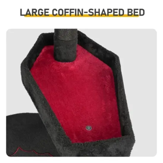 Angel Sar 49'' Gothic Cat Tree with Throne Bed & Coffin Perch, Black Cat Tower with Sisal Scratching Posts and Alien Toy for Indoor Cats image {5}