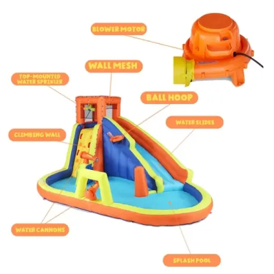 Banzai Battle Blast Adventure Park Inflatable Outdoor Activity Center w/Blower, Slide, Climbing Wall, Water Cannons, Barricades, and Basketball Hoop image {4}