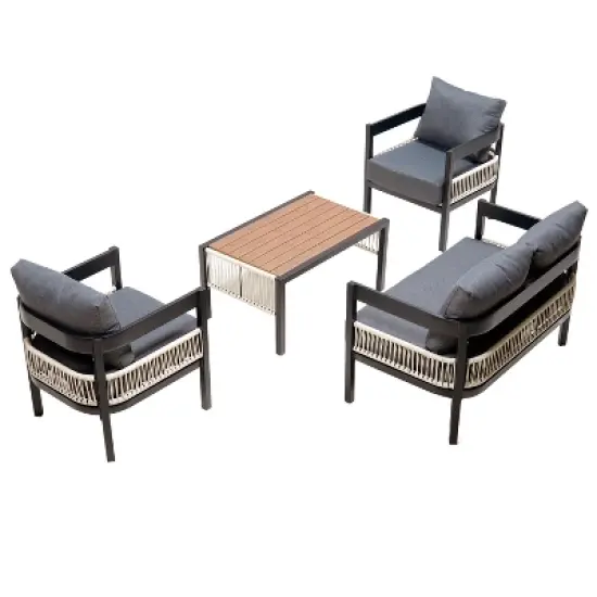 FIONECA U-Style Multi-Person Outdoor Iron Sofa Set with Rattan Accents, Waterproof & Rust-Proof Table for Garden, Lawn, Patio image {4}
