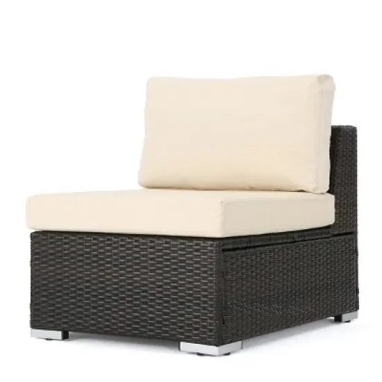 GDFStudio Candice Outdoor Rattan&nbsp;and&nbsp;Iron&nbsp;Modular&nbsp;Armless Chair&nbsp;with Water-Resistant Cushion image {4}