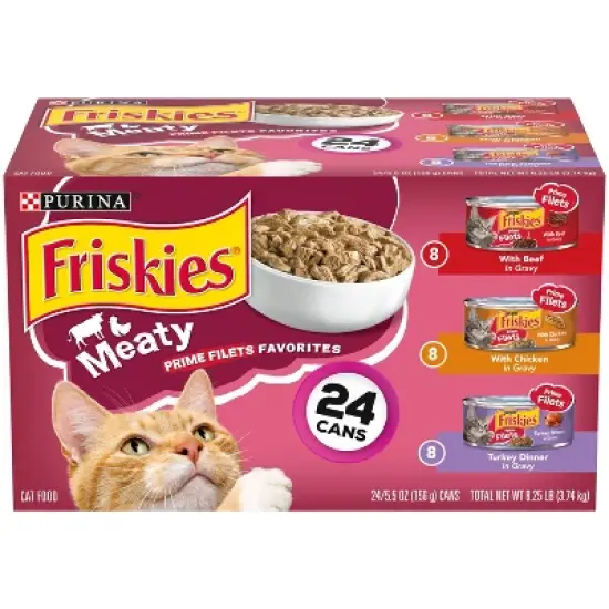 Purina Friskies Meaty Prime Filets Favorites with Chicken, Beef and Turkey Flavor Wet Cat Food - 5.5oz/24ct Variety Pack image {7}