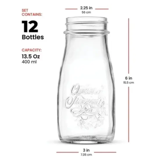 Bormioli Rocco Quattro Stagioni Bottle (Set of 12), Embossed Glass Jars with Twist Top Lid - Glass Bottles, Dishwasher Safe - Made in Italy image {1}
