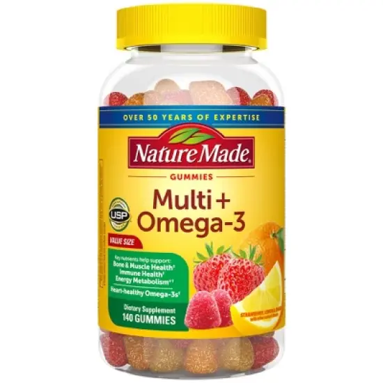Nature Made Multi Plus Omega 3 Multivitamin Gummies  - Strawberry, Lemon & Orange - 140ct image {9}