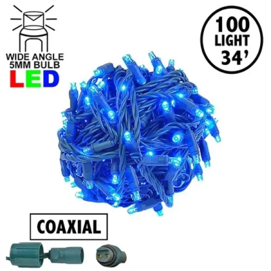 Novelty Lights Coaxial 34 Feet 100 LED Christmas String, Green Wire, Water Resistant, Modular, Connect 21 Sets Per Power Supply (Sold Separately) image {1}