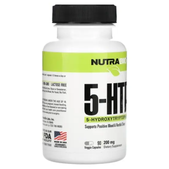 NutraBio 5-HTP, 200 mg, 90 Veggie Capsules image {3}