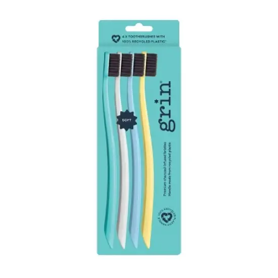 Grin Charcoal-Infused 100% Recycled Toothbrushes for Sensitive Teeth and Gums - Soft - Summer Beach - 4ct image {7}
