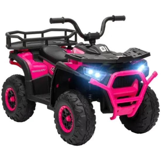 Qaba 12V Kids ATV, Battery Powered 4 Wheeler Quad w/ Spring Suspension Wheels, Rear Storage Basket, Lights, Music image {7}