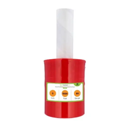 PSBM 12 Rolls 5" x 1000 Ft. Opaque Red Mini Extended Core Pallet Stretch Wrap 80 Ga image {1}