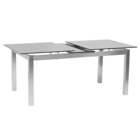 IvanExtendable Dining Table in Brushed Stainless Steel and Gray Tempered Glass Top - Armen Living image {2}