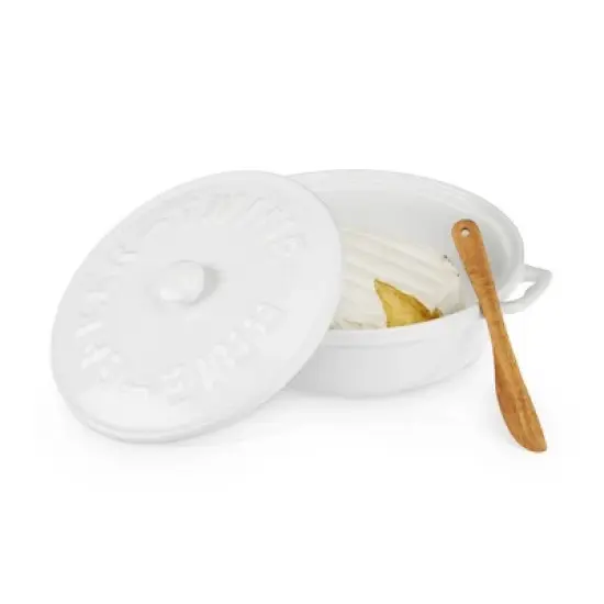 Twine Ceramic Brie Baker with Wood Spreader, Brie Baker with Lid, Acacia Wood Spreader, White Ceramic, Set of 1 image {7}