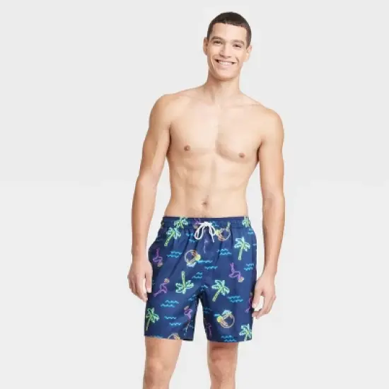 Men's 7" Waterloo Flamingo Swim Shorts - Goodfellow & Co&trade; Blue image {2}