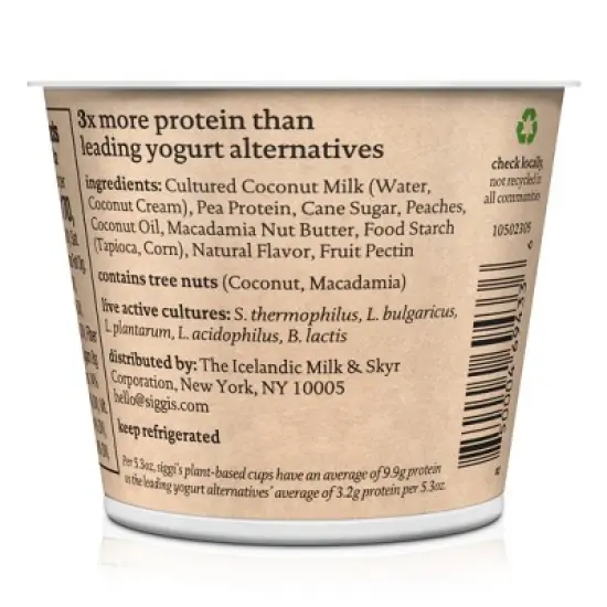 Siggi's Plant-Based Coconut Blend Yogurt Peach - 5.3oz image {4}