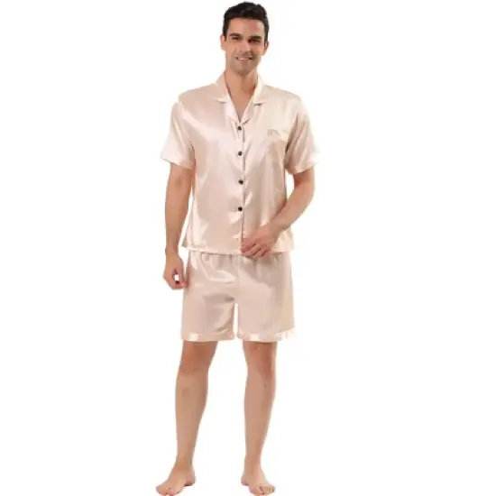 Lars Amadeus Men's Short Sleeve Top and Pants Summer Satin Pajama Sets image {12}