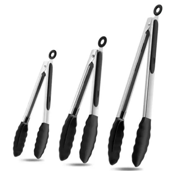MOVSSOU Kitchen Tongs Set with Silicone Tips Stainless Steel Heat Resistant image {5}