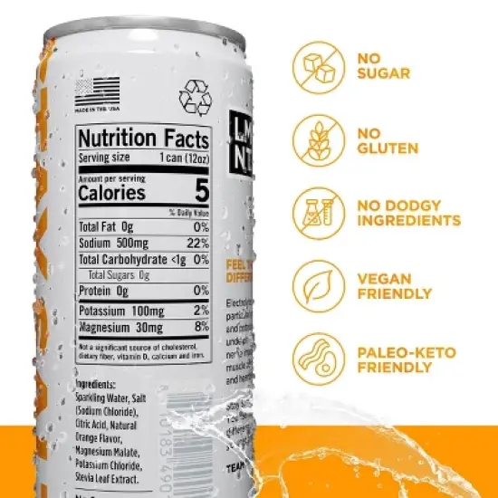 LMNT Zero-Sugar Electrolytes Sparkling Orange Single - 12 oz image {1}