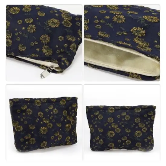Unique Bargains Women Portable Floral Makeup Bag Dark Blue 1 Pc image {2}