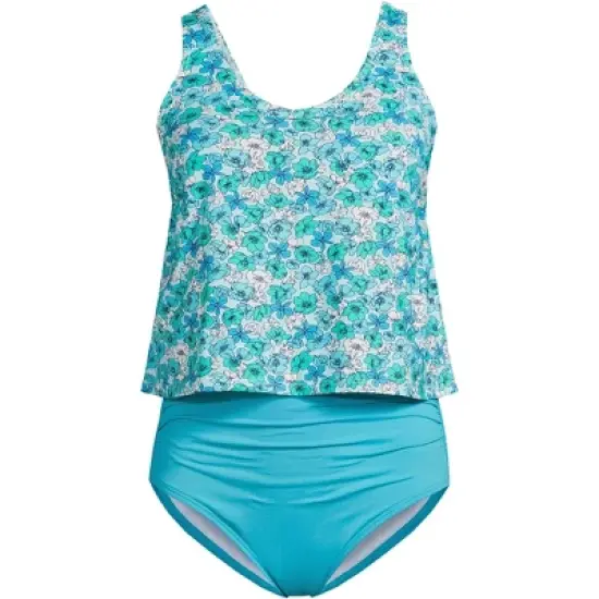 Lands' End Women's Chlorine Resistant V-neck One Piece Fauxkini Swimsuit Faux Tankini Top image {8}