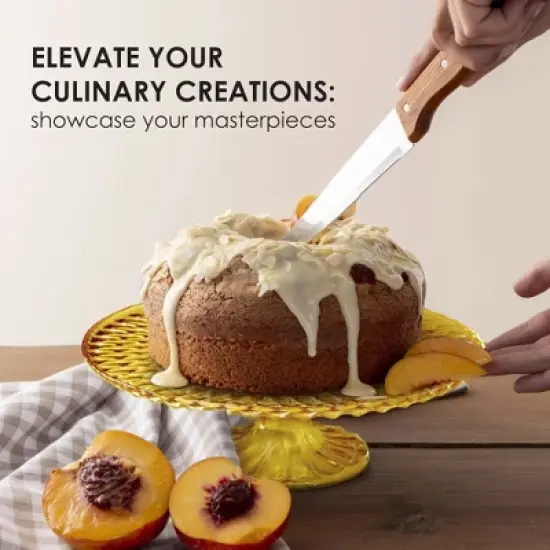 Amici Home Rochester Amber Glass Footed Cake Stand - Vintage Diamond Pattern Round Pedestal for Cakes, Pastries & Cupcakes, Decorative Dessert Display image {6}