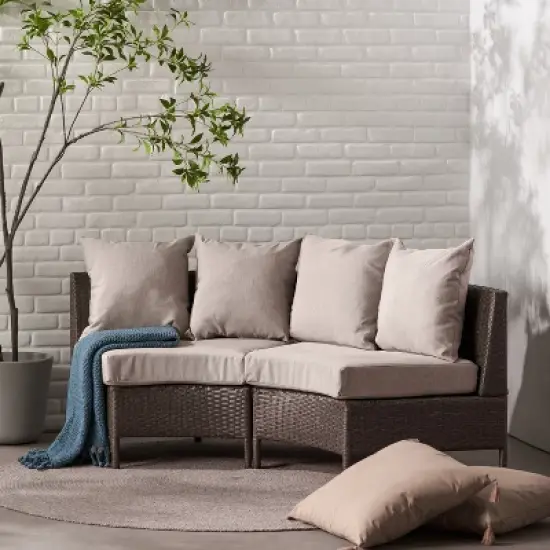 Christopher Knight Home Harper Outdoor Wicker Curved 76" W Loveseat Sectional with Cushions image {10}