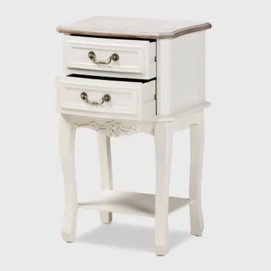 Amalie 2 Drawer Wood Nightstand White/Oak - Baxton Studio image {1}
