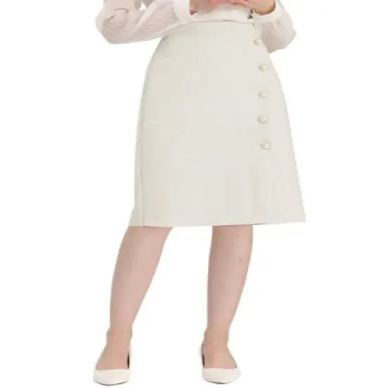 Allegra K Women's Plaid Tweed High Waist Button Decor Shiny Business Elegant Midi Skirt image {7}