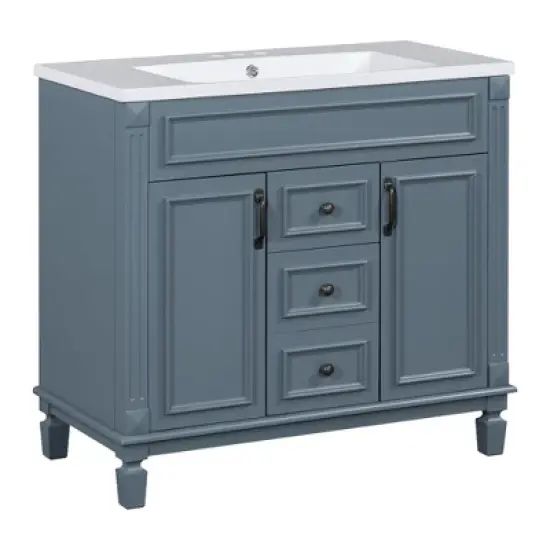 Whisen 36 in. Bathroom Storage Cabinet Bathroom Vanity with Top Sink and 2 Drawers image {5}