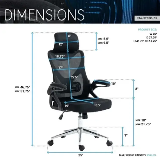 CAVINAS Mesh Office Chair with Headrest,Ergonomic Gaming Chair with Lumbar Support,Swivel Desk Chair for Adult,Student,Black image {2}