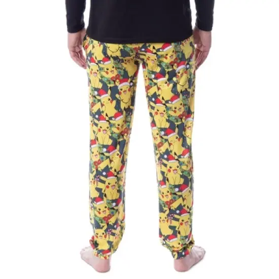 Pokemon Mens' Pikachu Christmas Santa Toss Print Sleep Pajama Jogger Pants image {1}