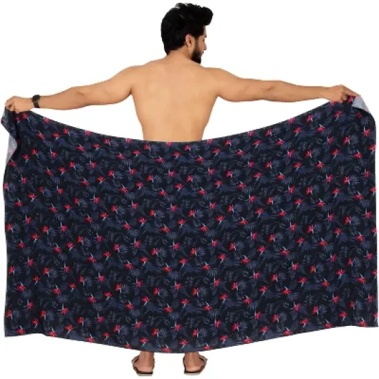 HAPPY BAY Men's Holidays Cover-Up Beach Lava Lava For Men Swim Trunk Summer Long Pareo Regular Samoan Swimwear One Size Azure, Leaves image {3}