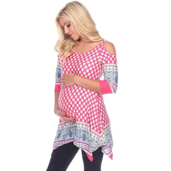 Maternity Printed Cold Shoulder Tunic - White Mark image {7}