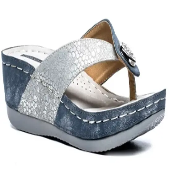 GC Shoes Dafni Embellished Two-Tone Comfort Slide Wedge Sandals image {7}