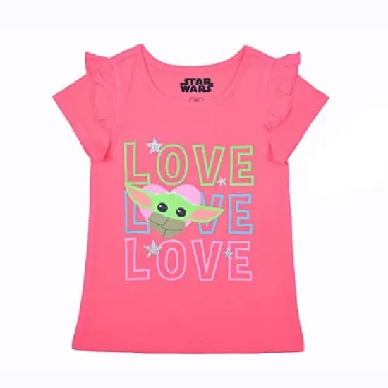 Star Wars Girl's Baby Yoda 3 Piece Casual Wear Coordinates, Ruffled T-Shirts and Legging Pants Set for kids image {2}